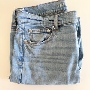 American Eagle Outfitters Super High Waisted Light Blue Straight Leg Jeans